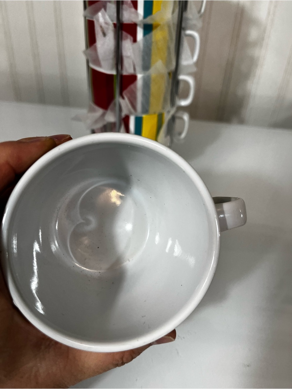 Cost Plus World Market White Ceramic Mug with Colorful Stripe Accents - Picture 2 of 7